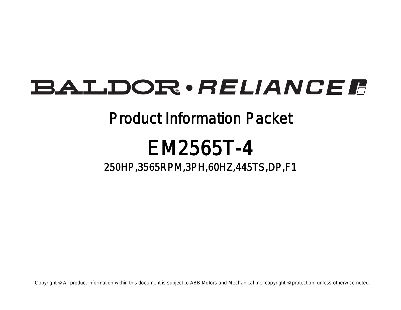 Baldor EM2565T-4 Product Information Sheet