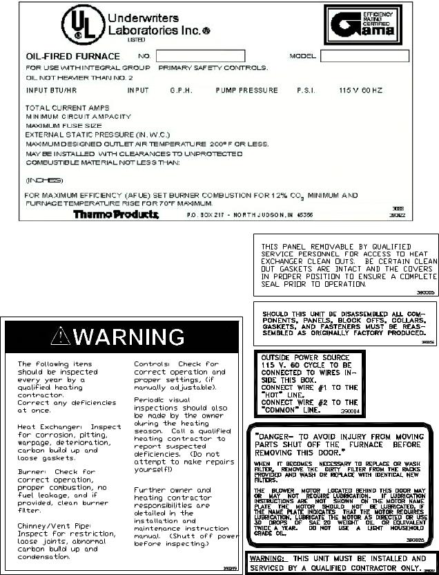 Thermo Products OH11-105, OL39-320, OL33-200, OT5-85, OL20-151 User Manual