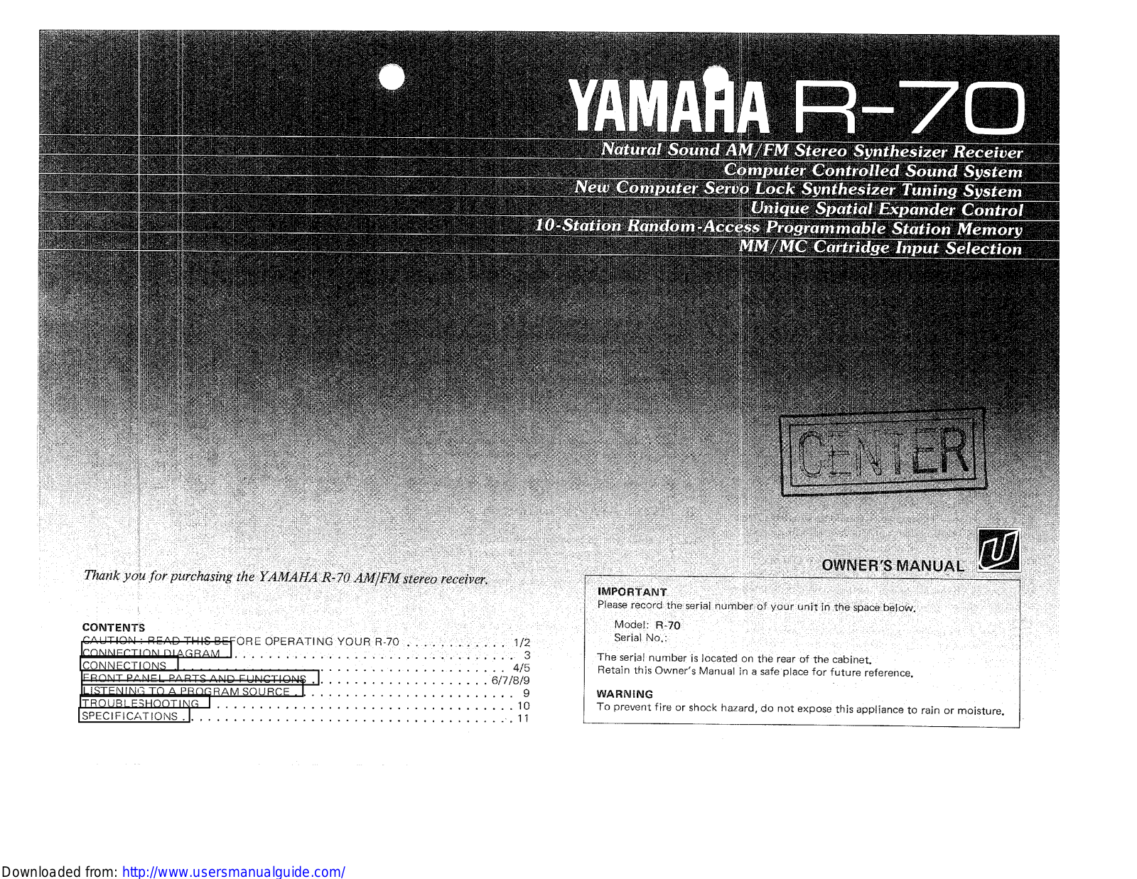 Yamaha Audio R-70 User Manual