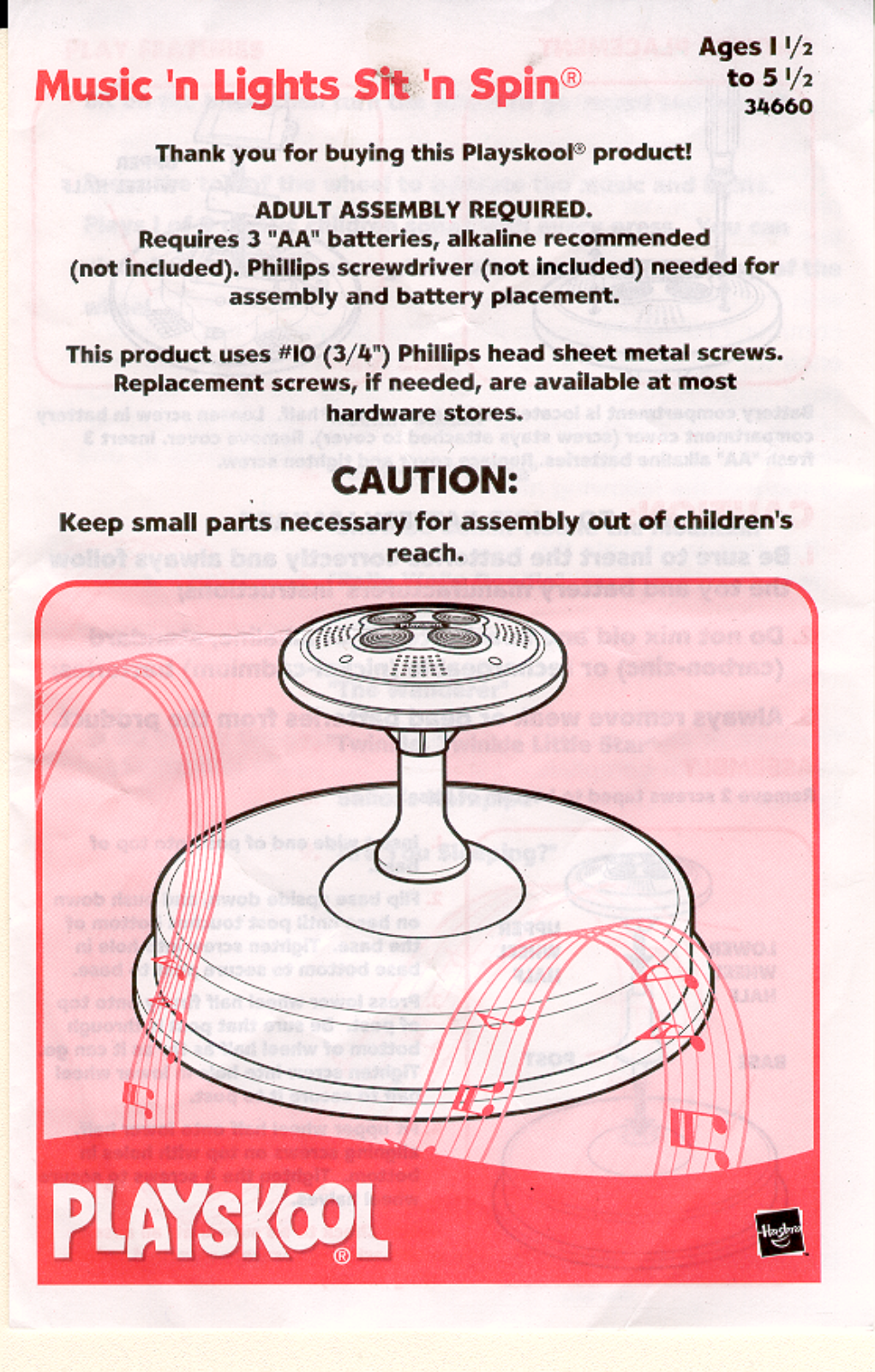 Hasbro Music 'n Lights Sit 'n Spin User Manual