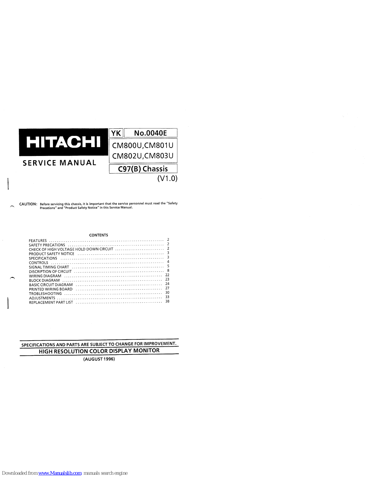 Hitachi CM801U, CM800U, CM803U Service Manual