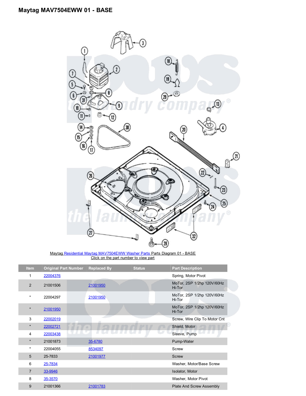 Maytag MAV7504EWW Parts Diagram