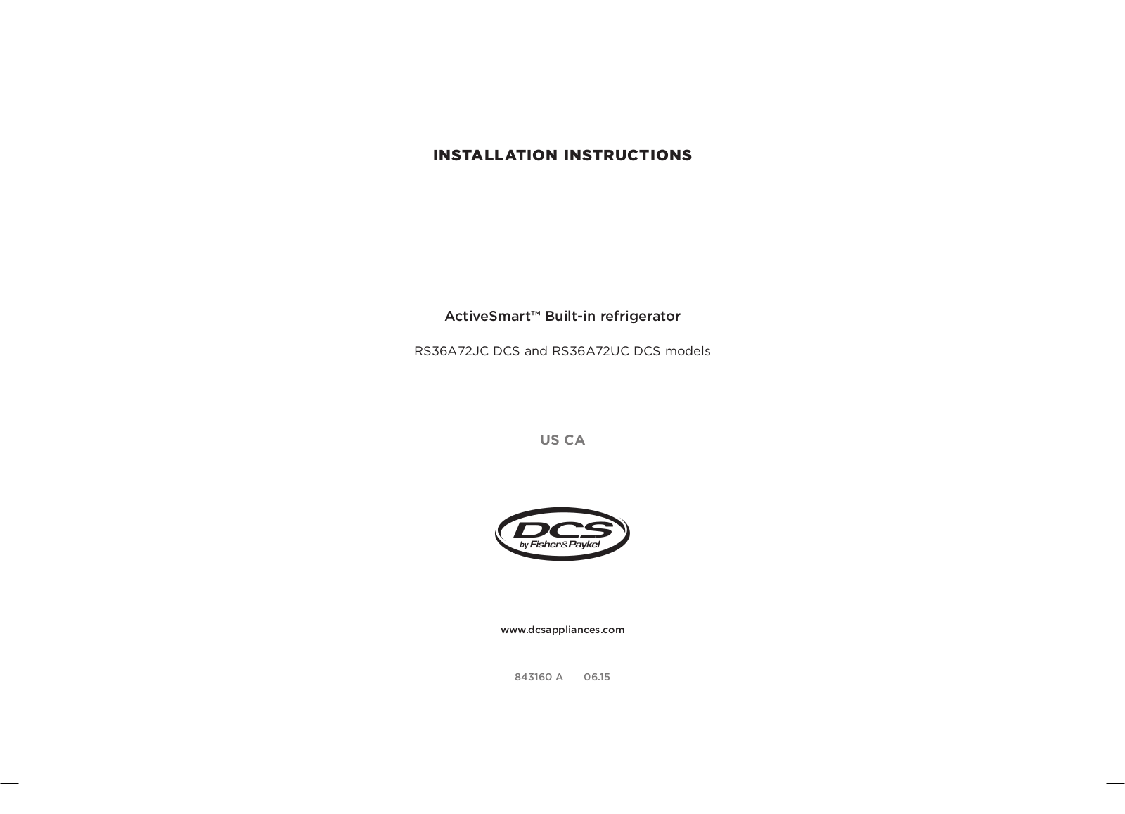 DCS RS36A72UC1, RS36A72JC1 Installation Guide