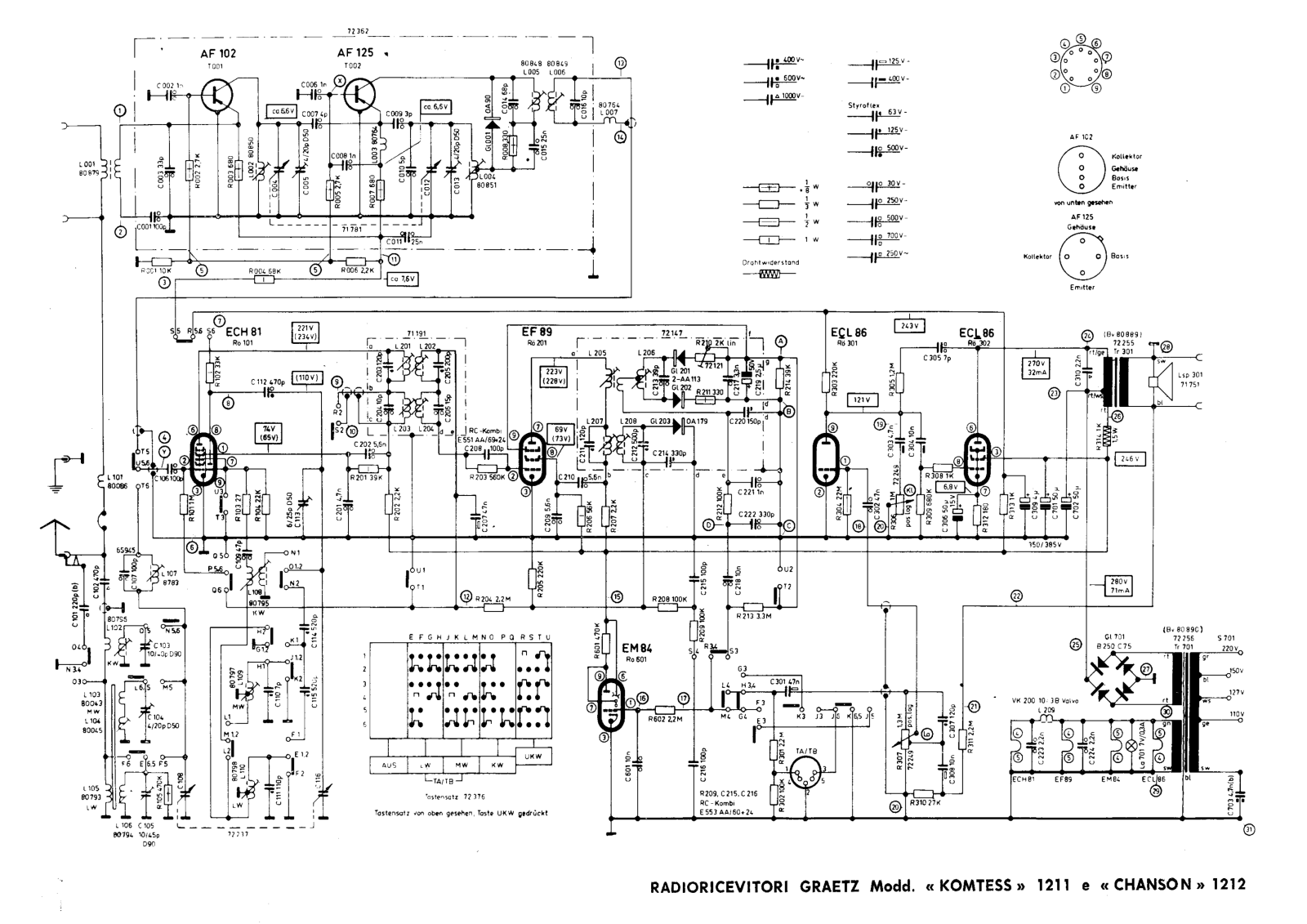 Graetz komtess 1211, chanson 1212 schematic