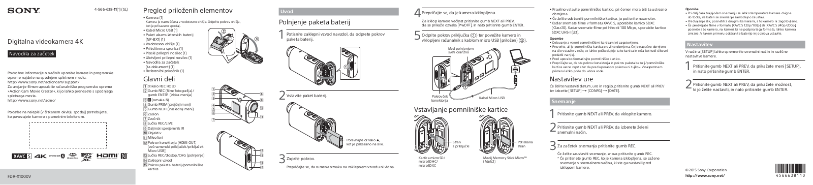 Sony FDR-X1000VR Getting Started Guide