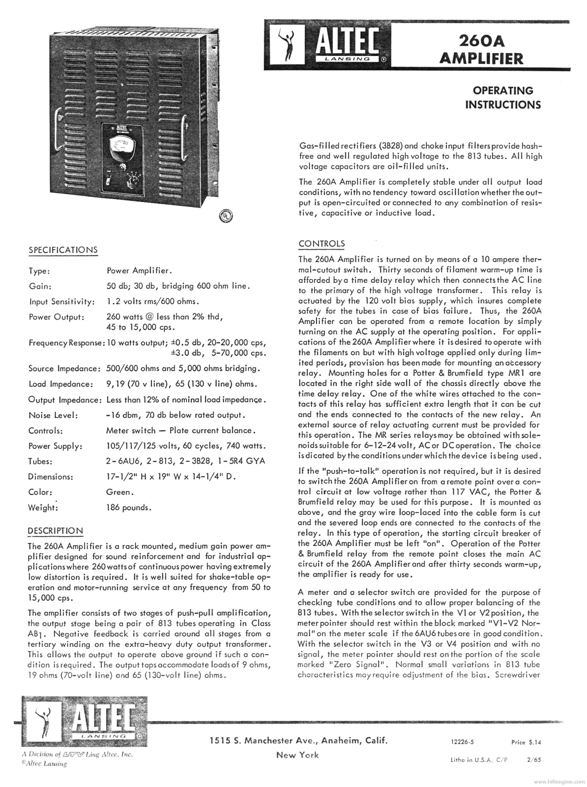 Altec Lansing 260A Schematic