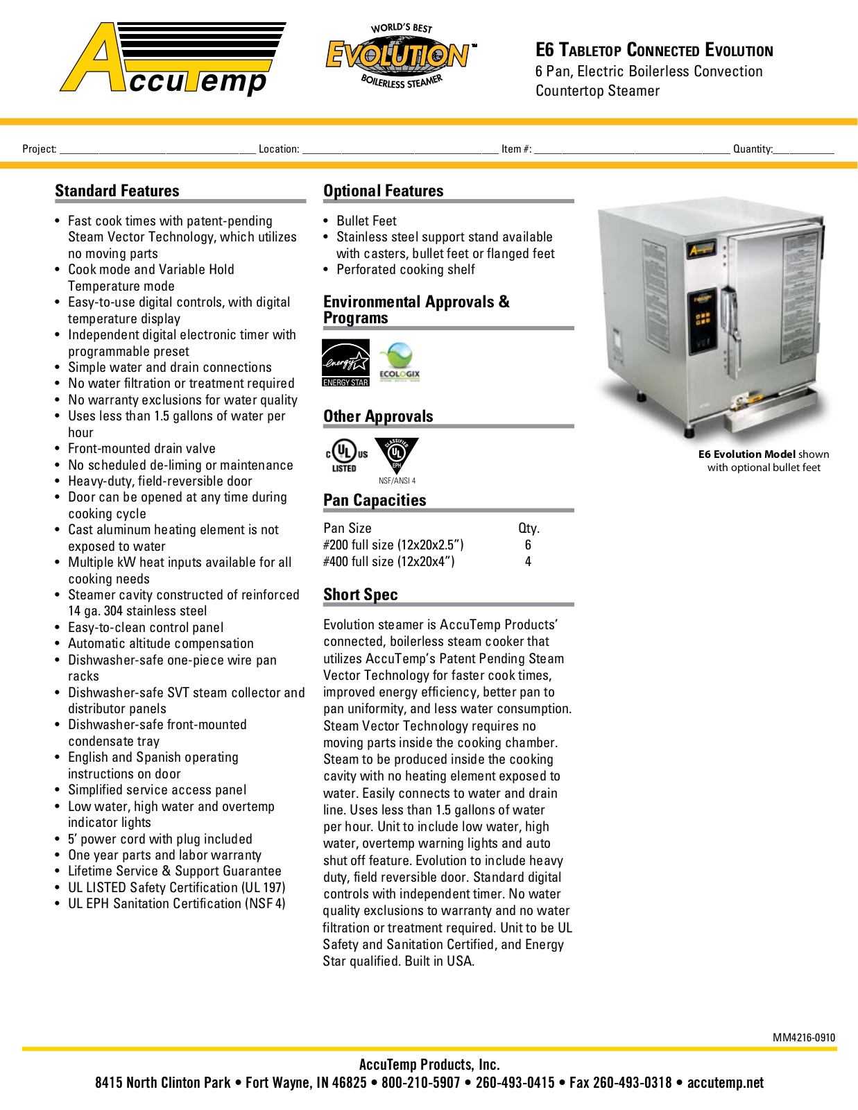 AccuTemp E62083E100, E62083E150, E62083E170, E62301E070 Specifications