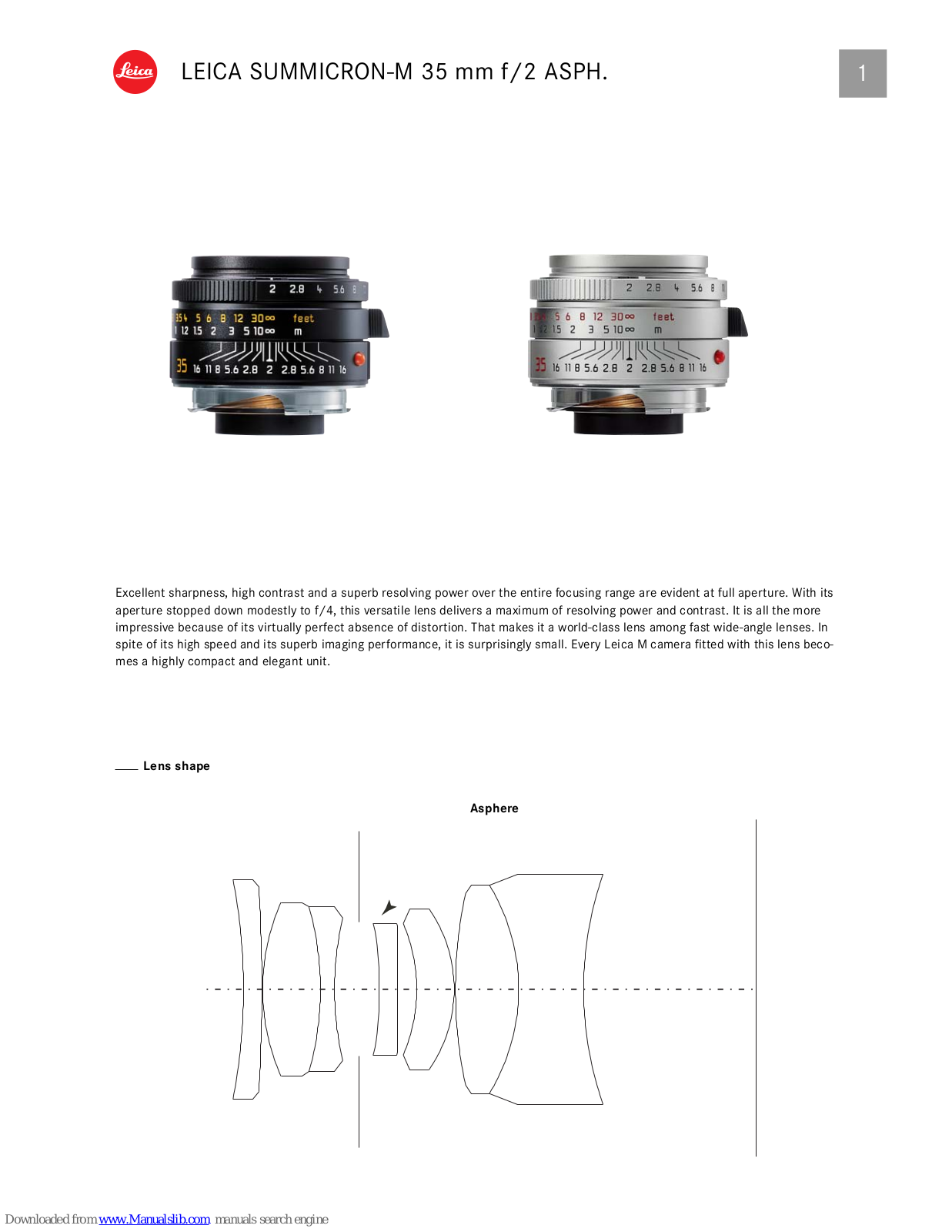 Leica Summicron-M 35mm f/2 ASPH Specifications