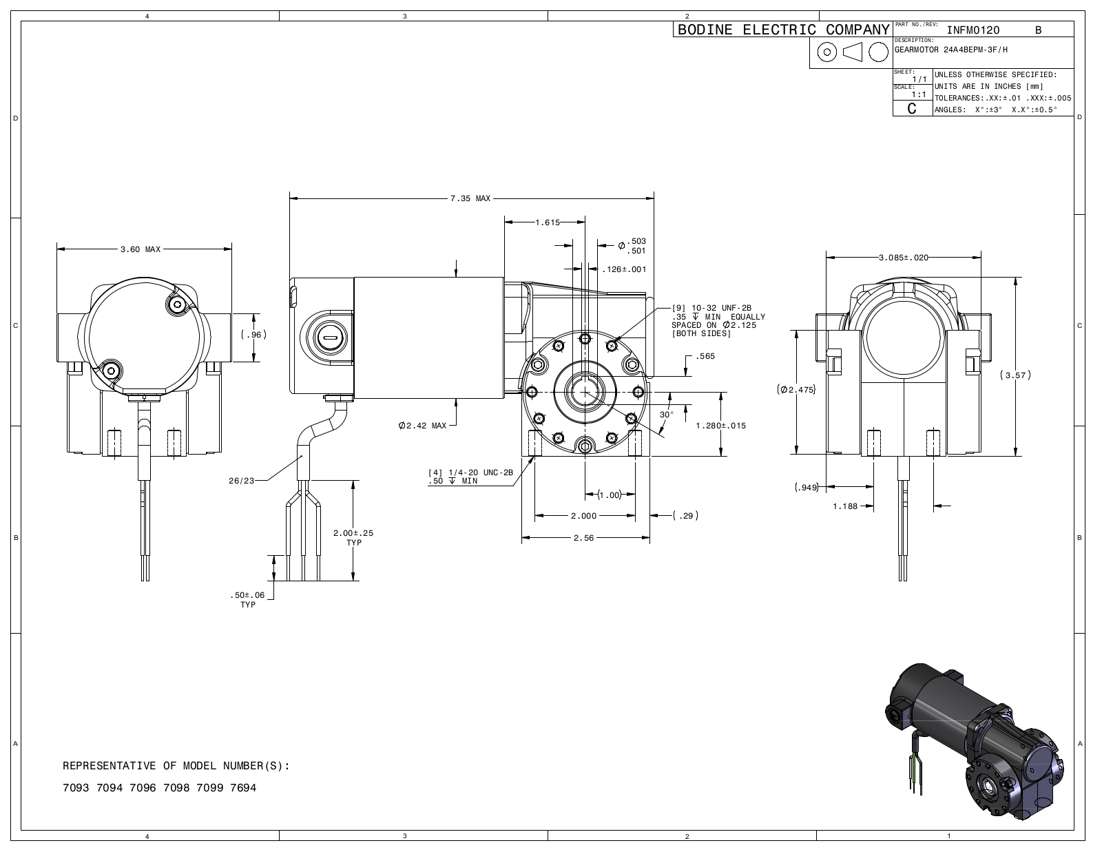 Bodine 7093, 7094, 7096, 7098, 7099 Reference Drawing