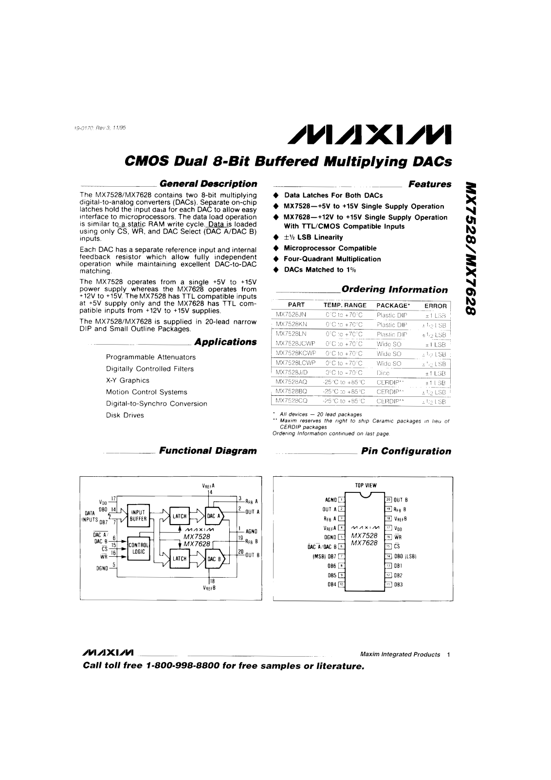 Maxim MX7528TD, MX7528TQ, MX7528UD, MX7528UQ, MX7528KCWP Datasheet