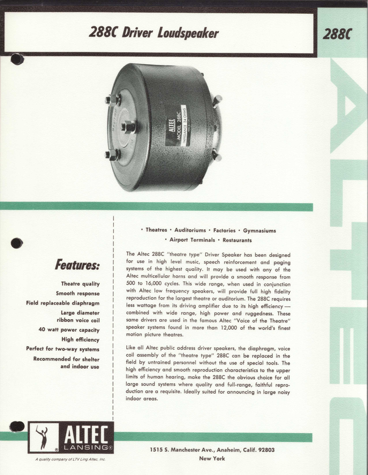 Altec lansing 288C HF User Manual