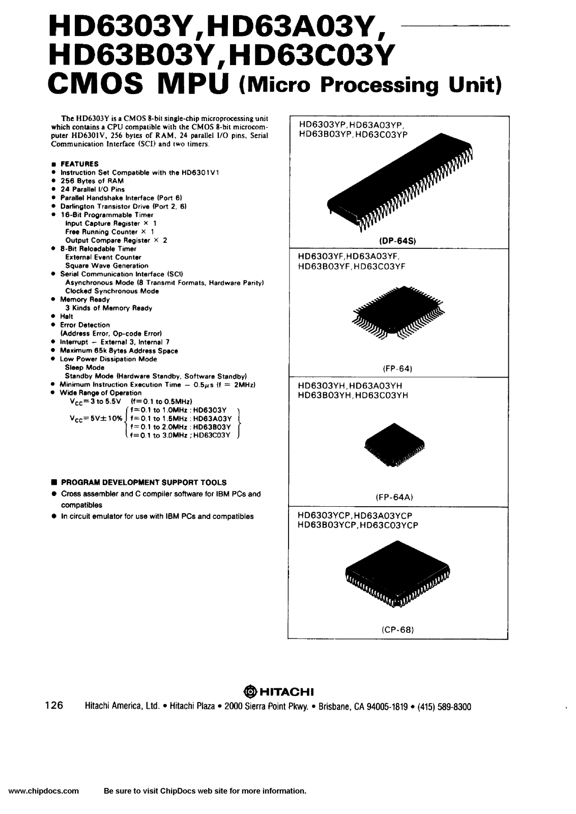 HIT HD63C03YP, HD63C03YH, HD63C03YF, HD63C03YCP, HD63B03YP Datasheet