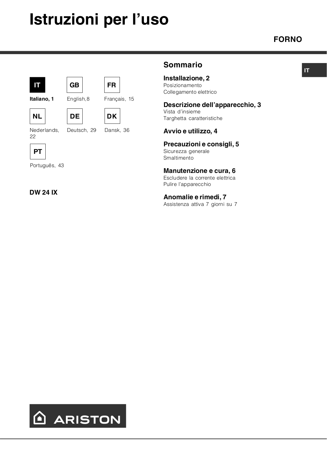 Hotpoint DW 24 IX User Manual