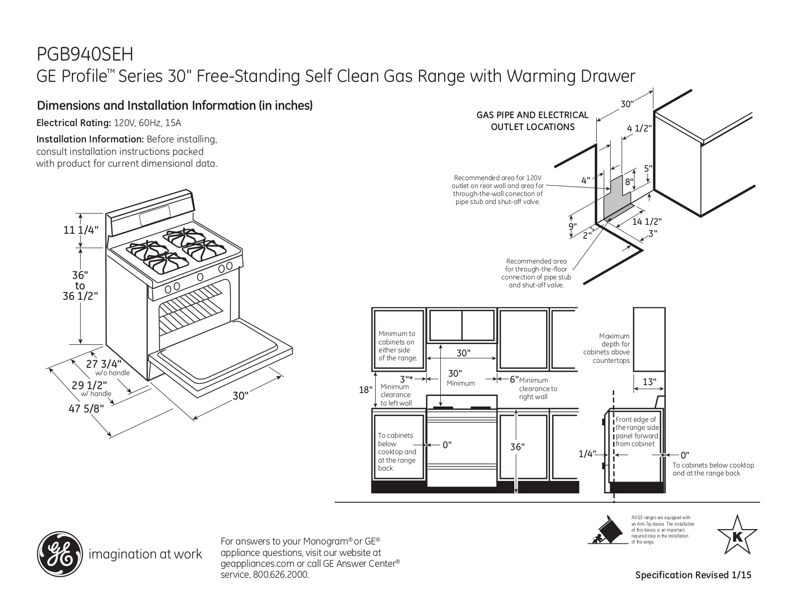 GE PGB940SEHSS Specification Sheet - ManualMachine.com