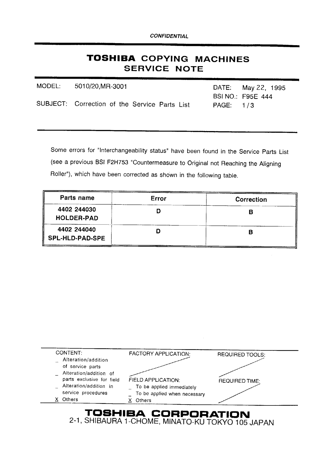 Toshiba f95e444 Service Note