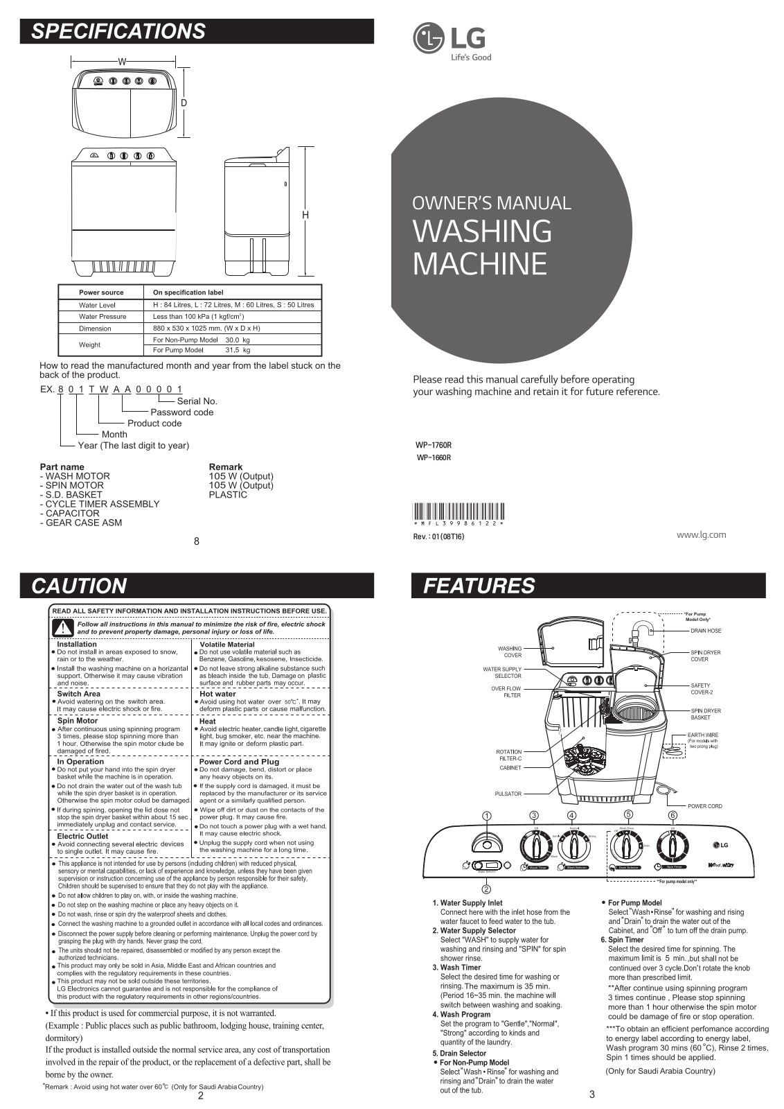 LG WP-1660R Owner's Manual