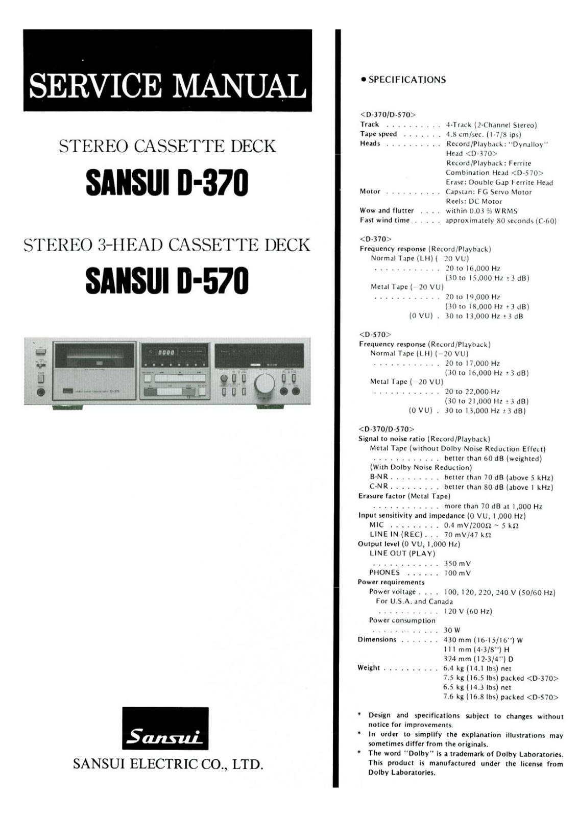 Sansui D-570, D-370 Service Manual