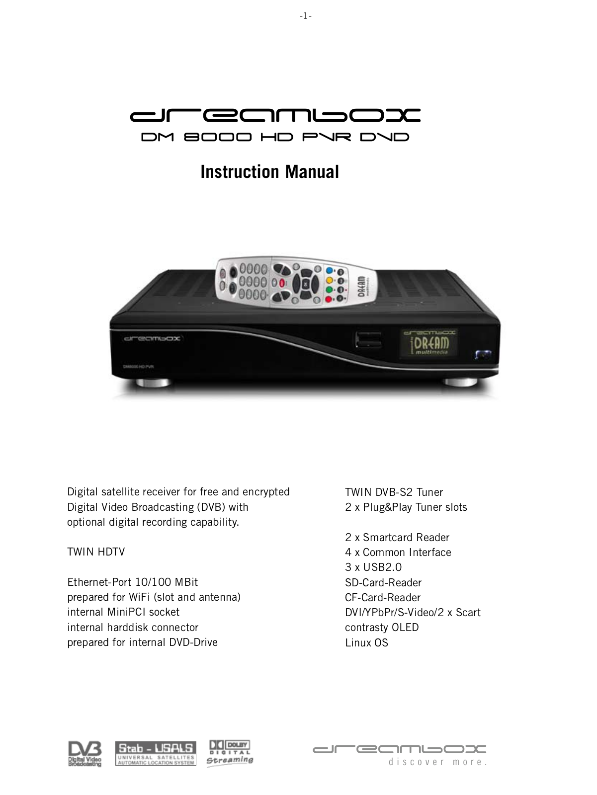 Dream multimedia DREAMBOX DM8000 HD PVR DVD User Manual