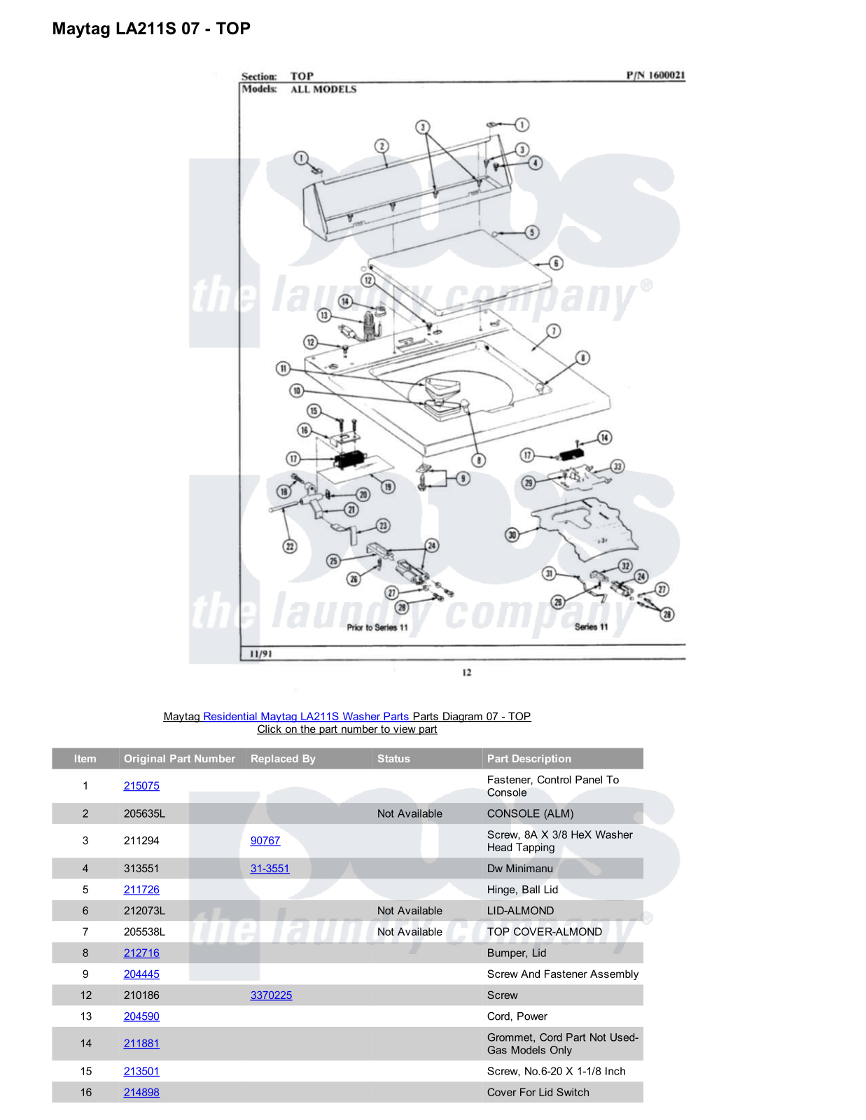 Maytag LA211S Parts Diagram