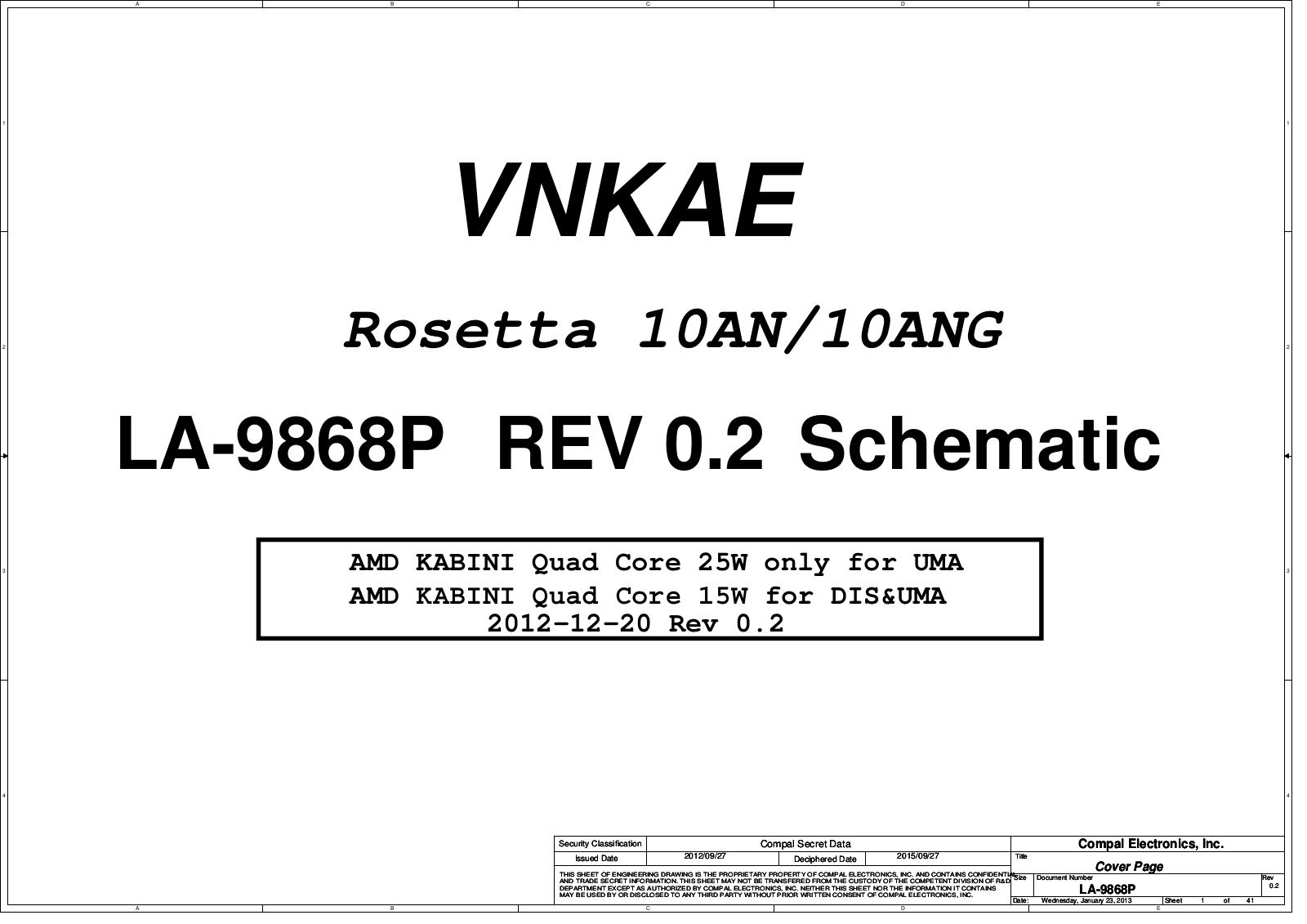Compal LA-9869P VDKTE Rosetta 10ADT, Satellite L40D-A, LA-9869P VDKTE Rosetta 10ADTG Schematic