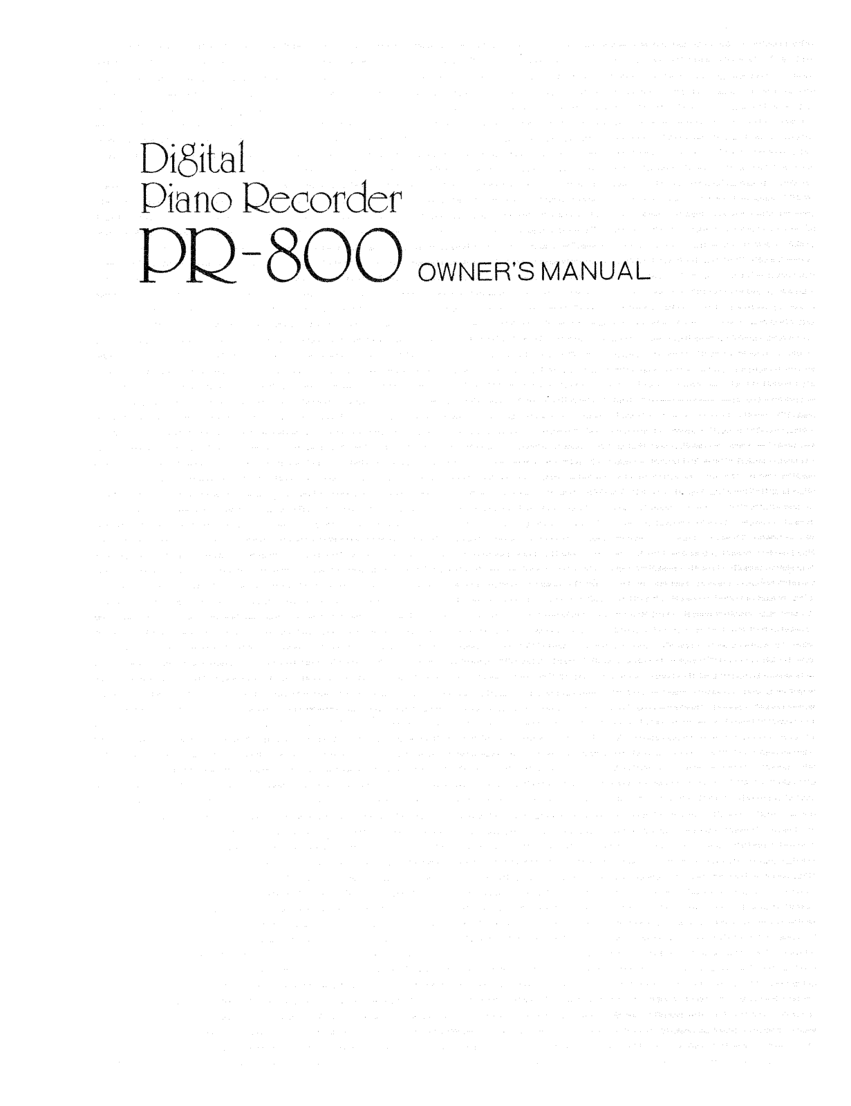 Roland Corporation PR-800 Owner's Manual