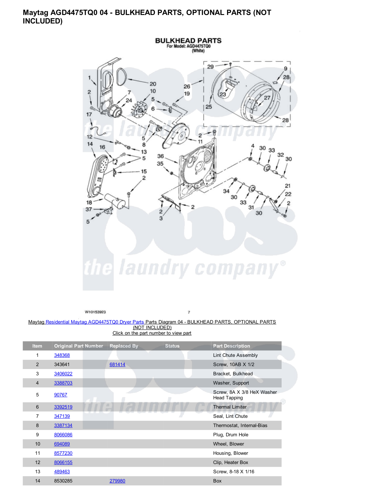 Maytag AGD4475TQ0 Parts Diagram