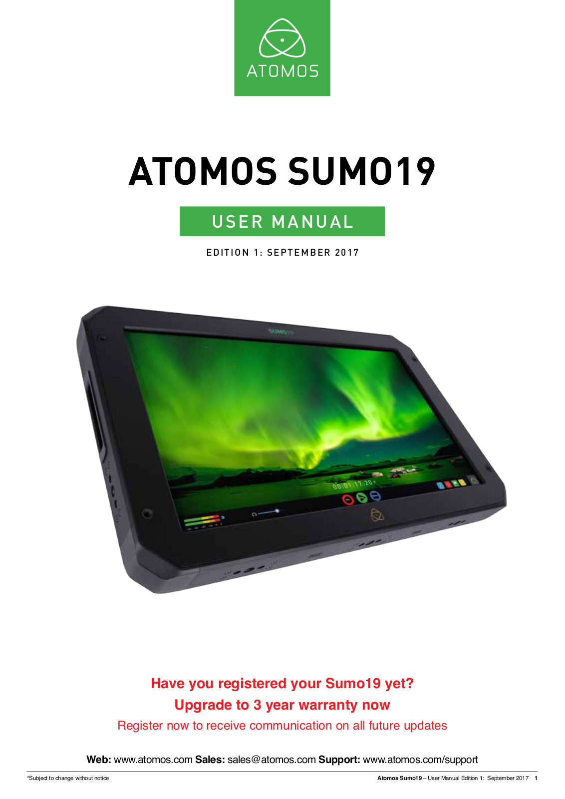 Atomos SUMO 19 User Manual