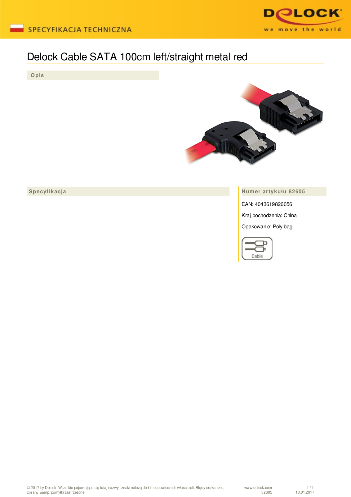 DeLOCK SATA cable red 1m with locking User Manual