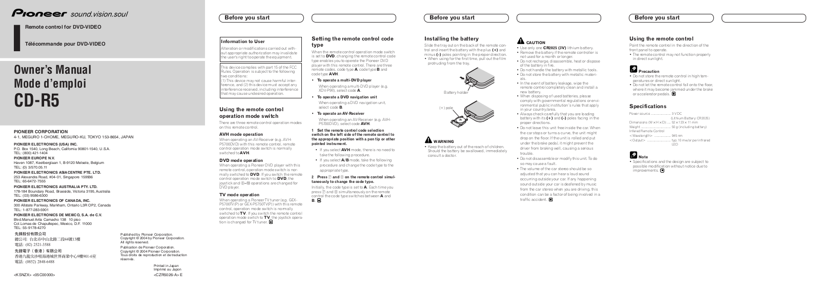 Pioneer CD-R5 User Manual