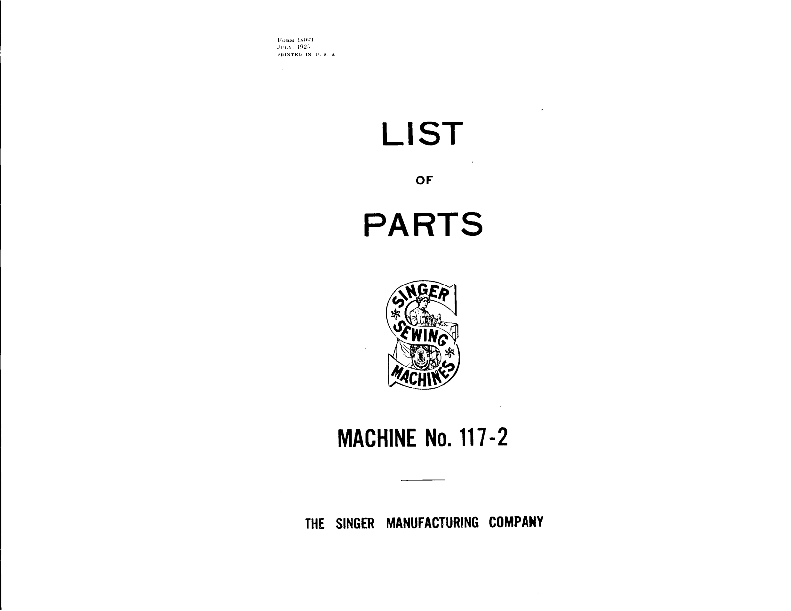 SINGER 117-2 Parts List