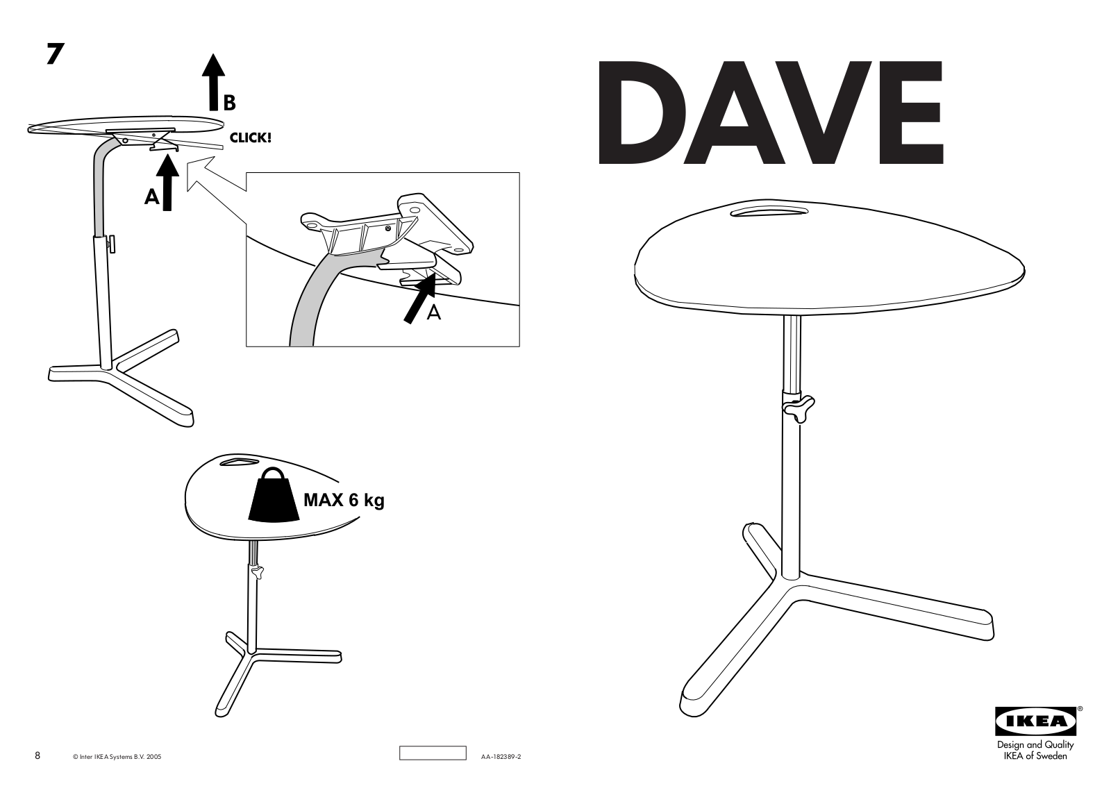 IKEA DAVE LAPTOP TABLE 23 5-8X19 5-8 Assembly Instruction