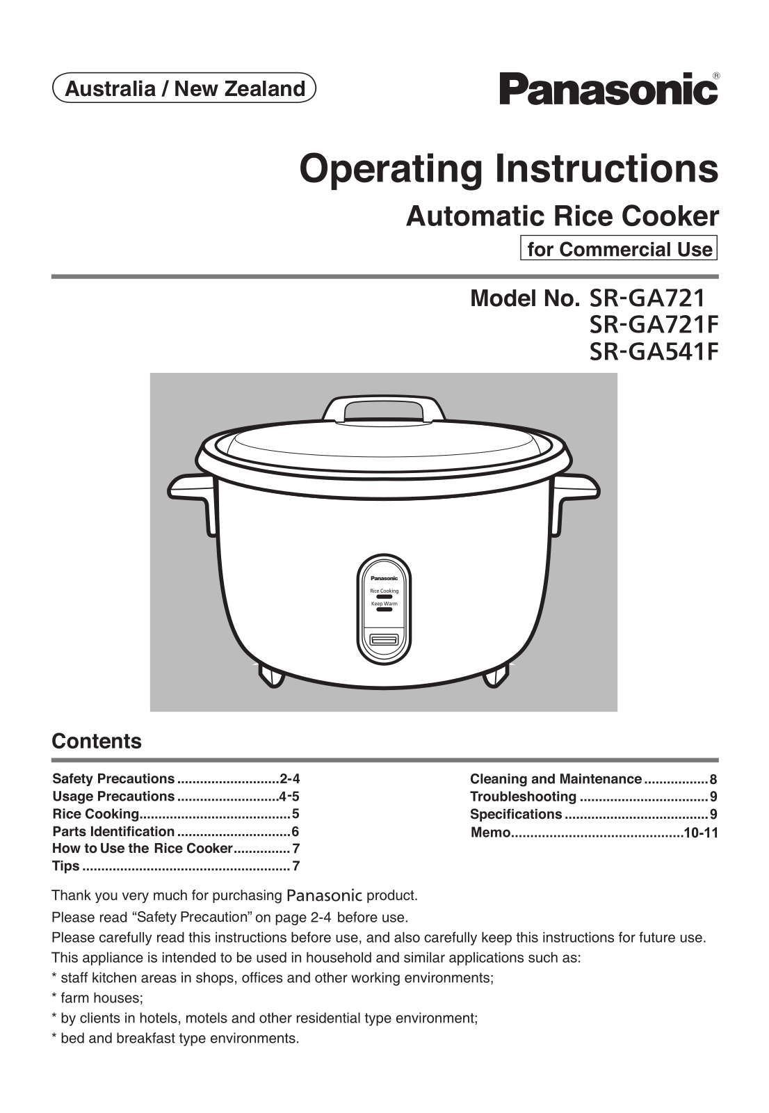 Panasonic SR-GA721, SR-GA721F, SR-GA541F User manual - ManualMachine.com
