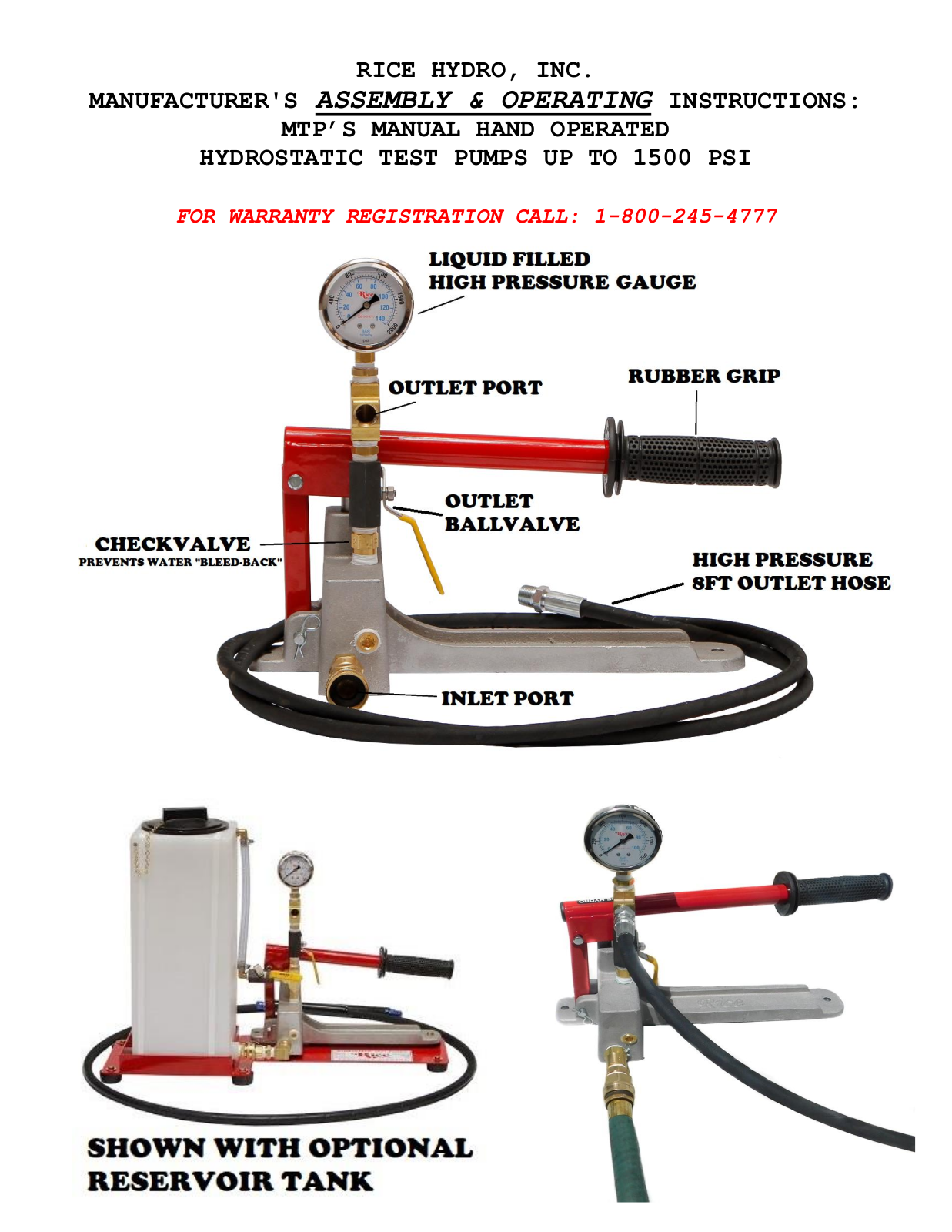 RICE HYDRO MTP Assembly & Operating Instructions - ManualMachine.com