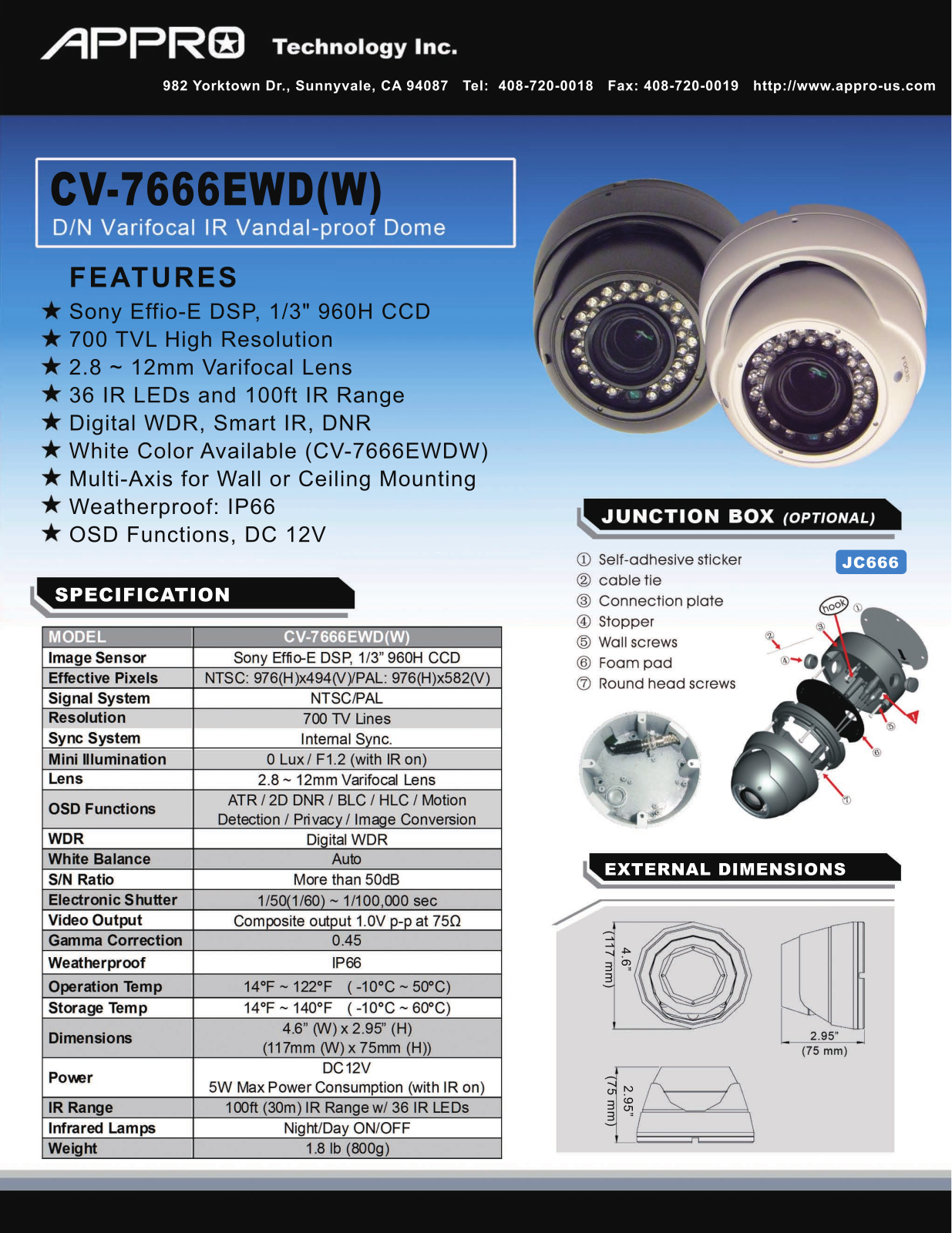 Appro CV-7666EWD, CV-7666EWDW Specsheet