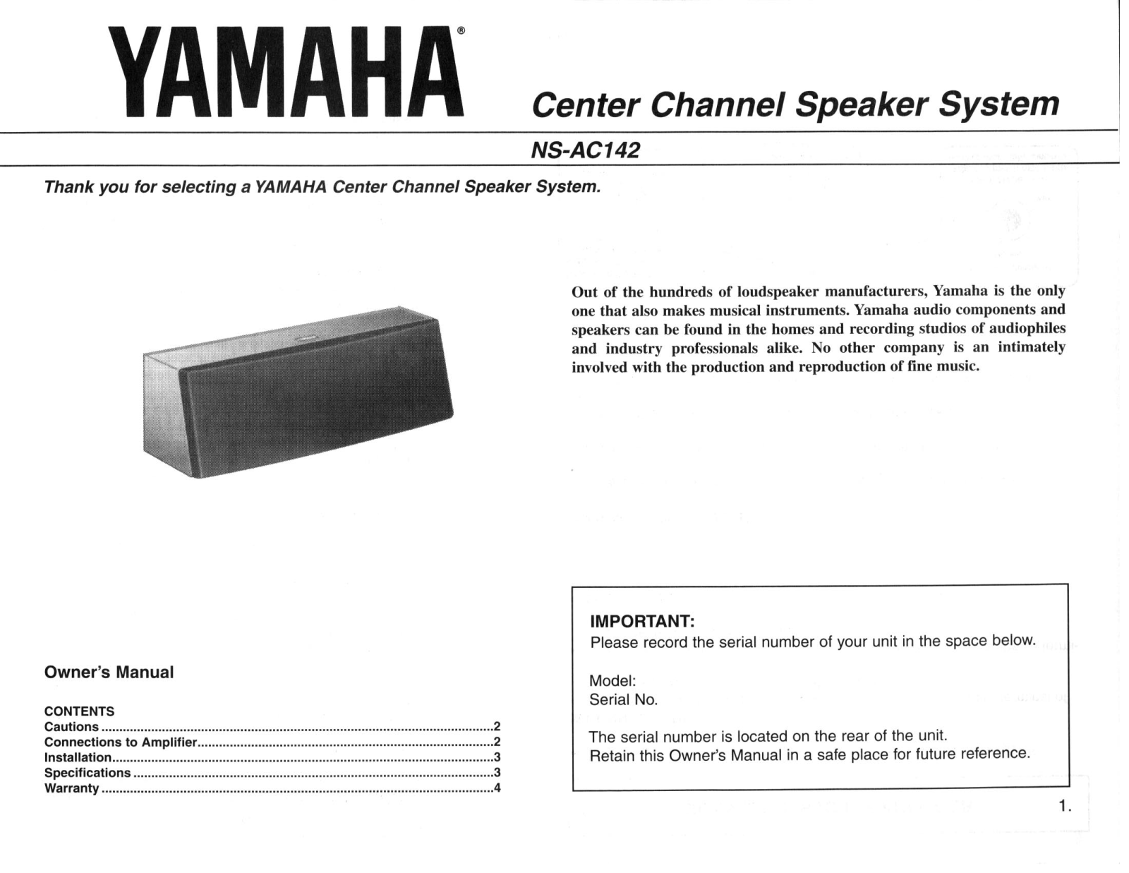 Yamaha NS-AC142 Owner's Manual