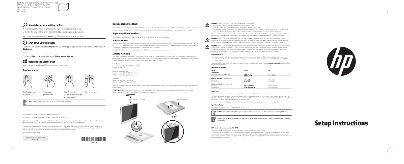 HP ElitePad 1000 G2 Setup Instructions