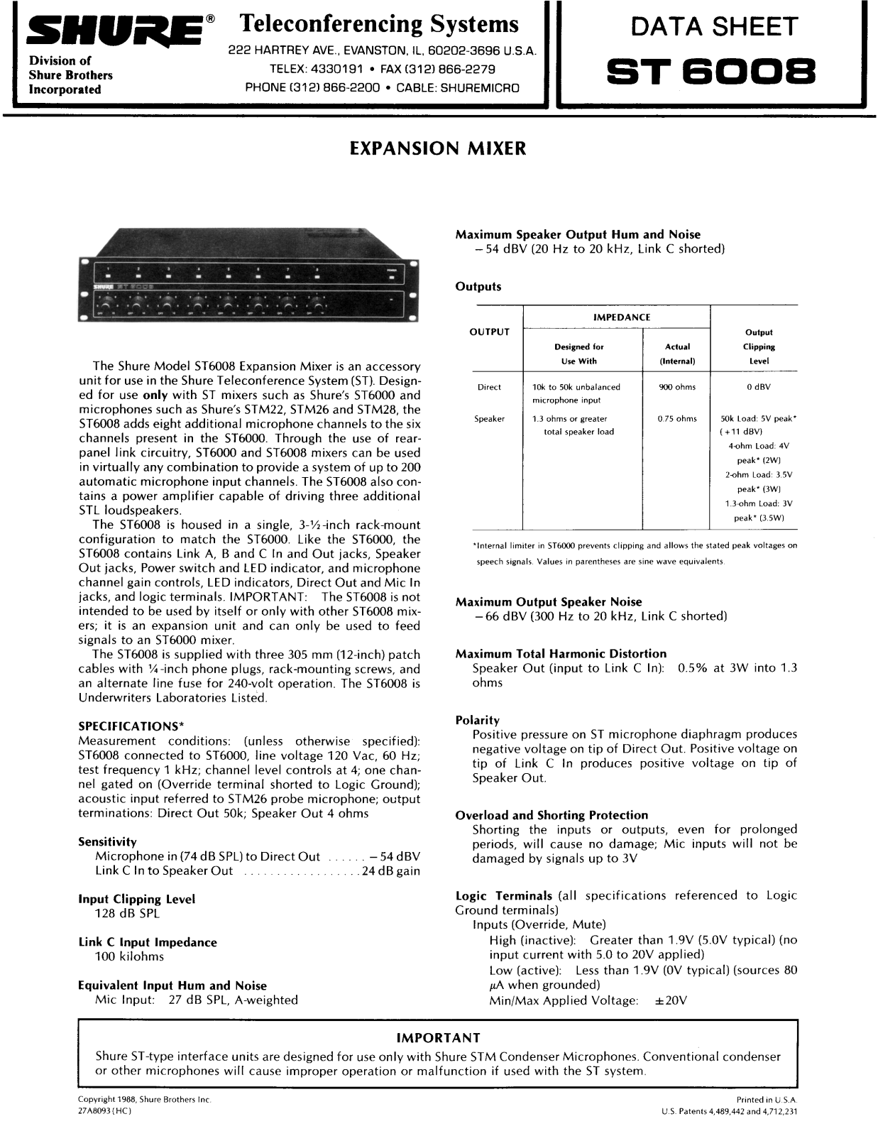 Shure ST6008 User Guide