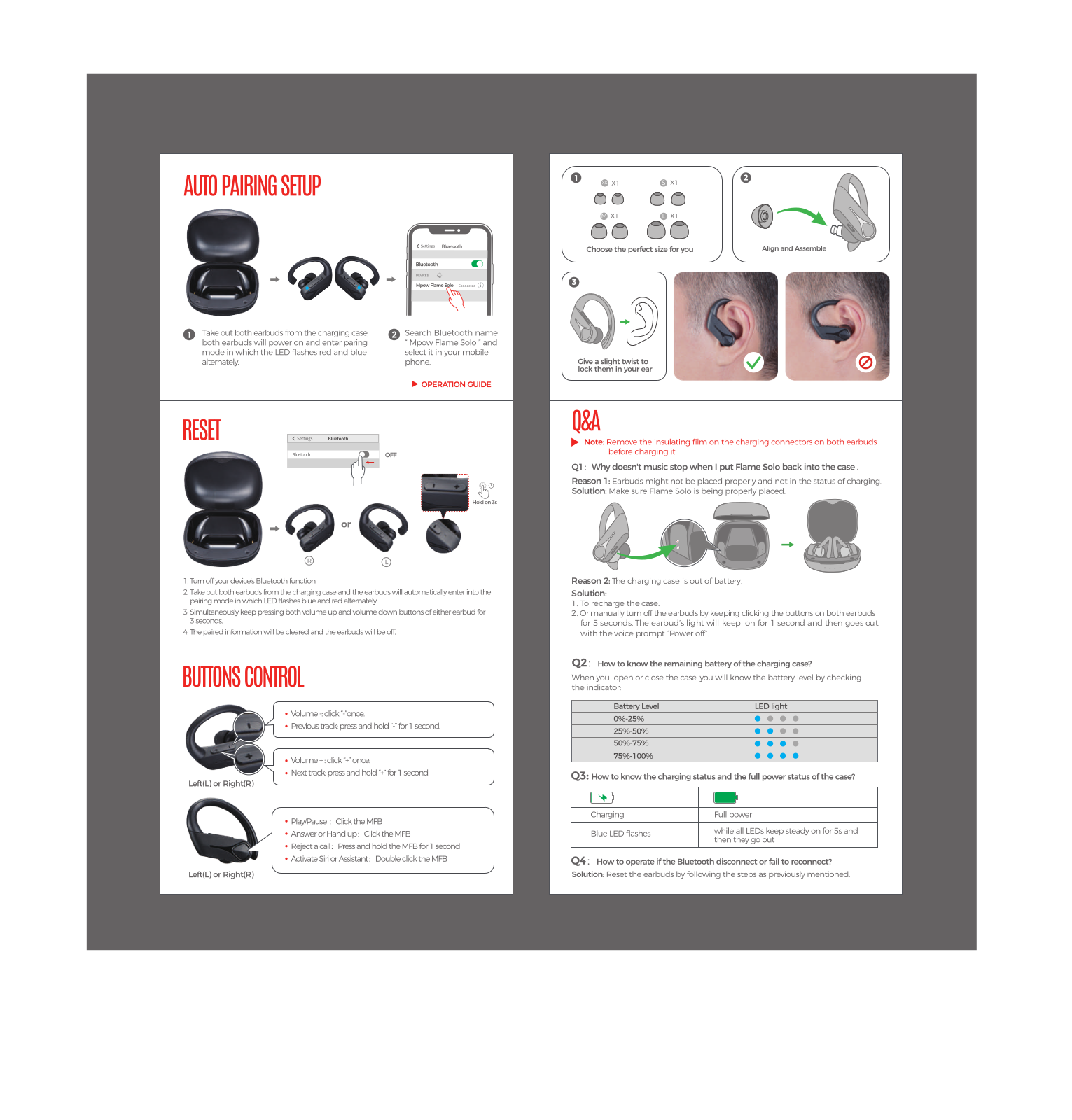 MPow Flame Solo Bluetooth Earbuds User Manual