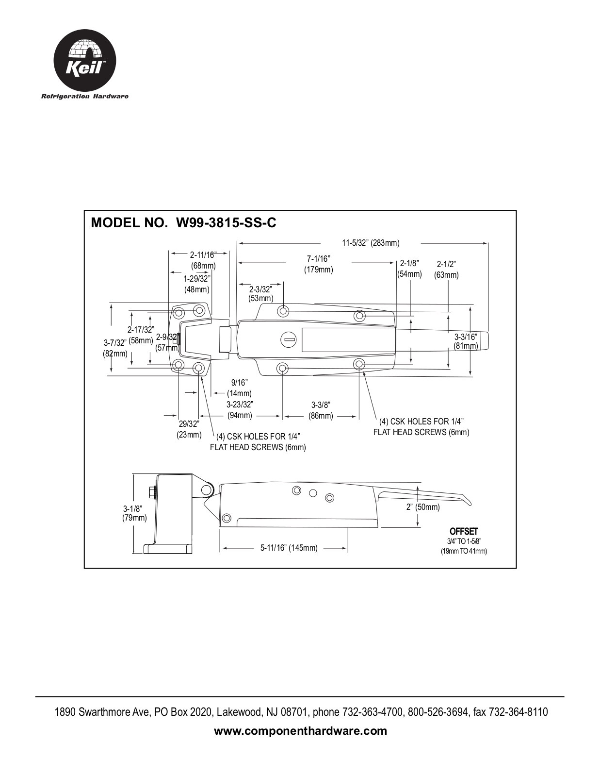 Component Hardware W99-3815-SS-C User Manual