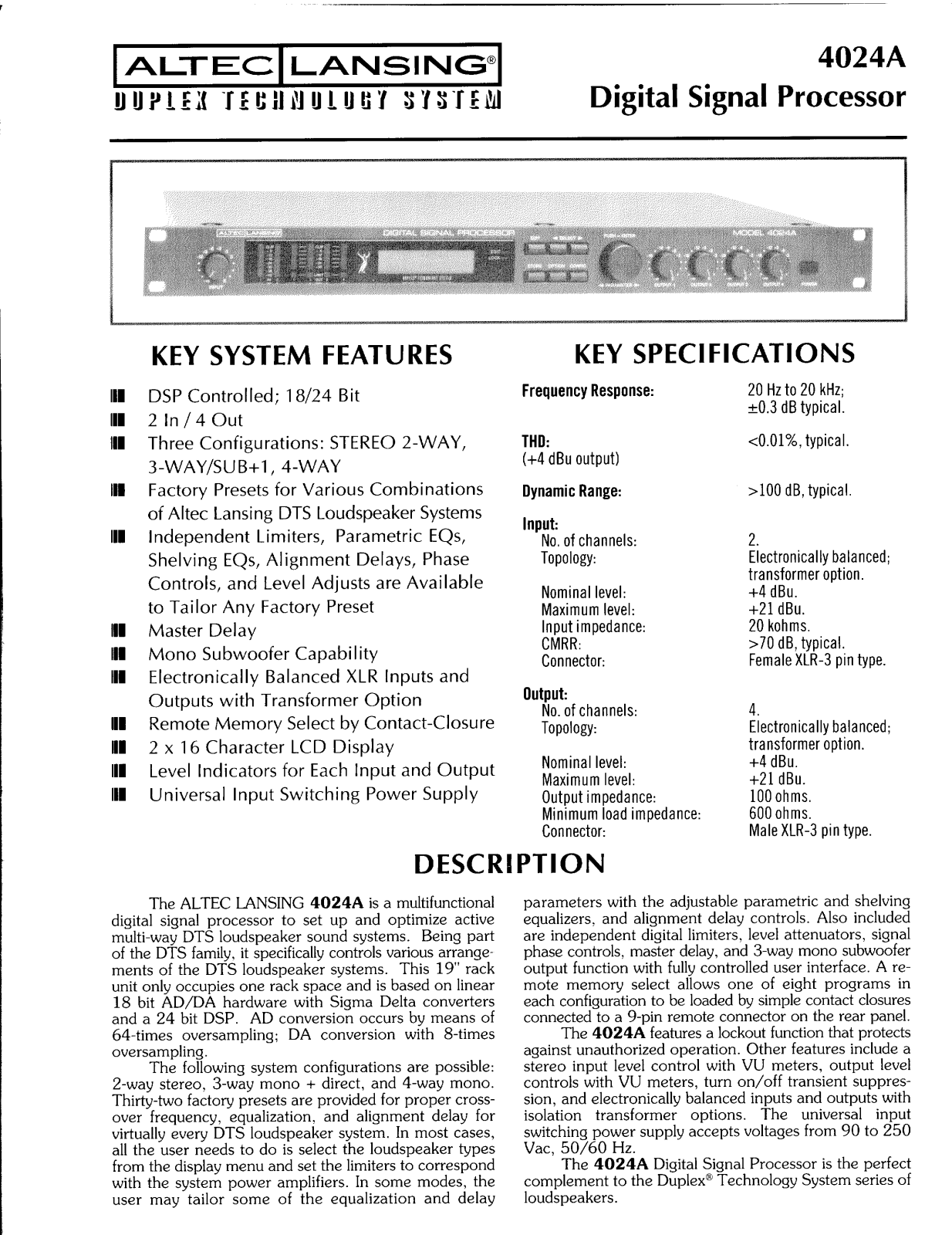 Altec lansing 4024A User Manual