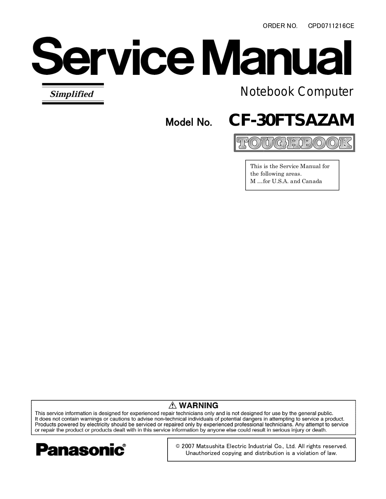 Panasonic CF-30FTSAZAM Service Manual