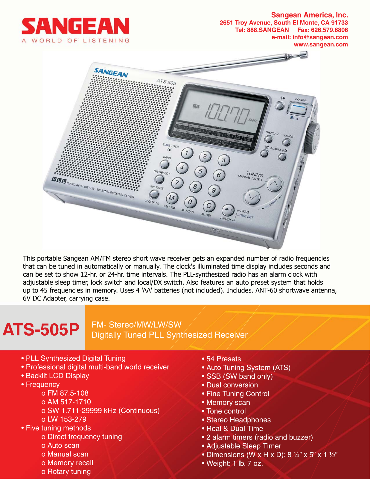 Sangean Electronics ATS505P User Manual