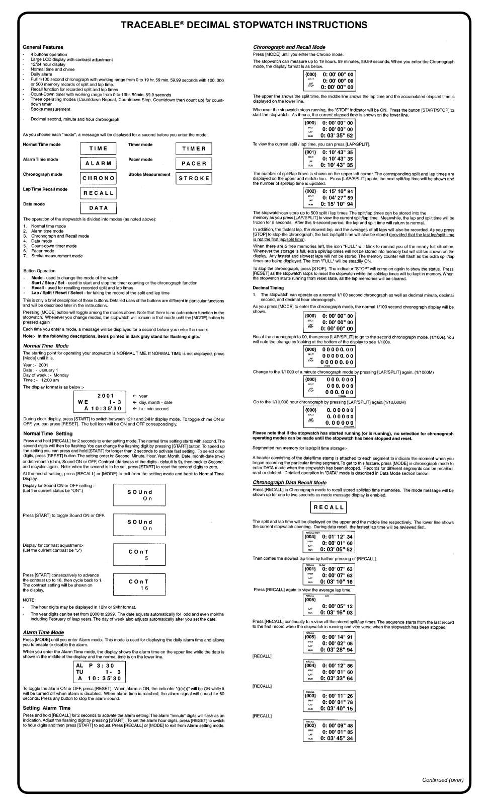 Control Company DECIMAL STOPWATCH User Manual