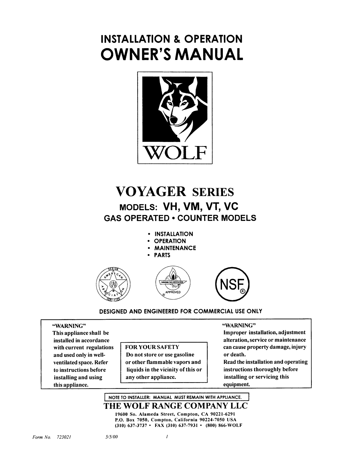 Montague VT60 Installation  Manual