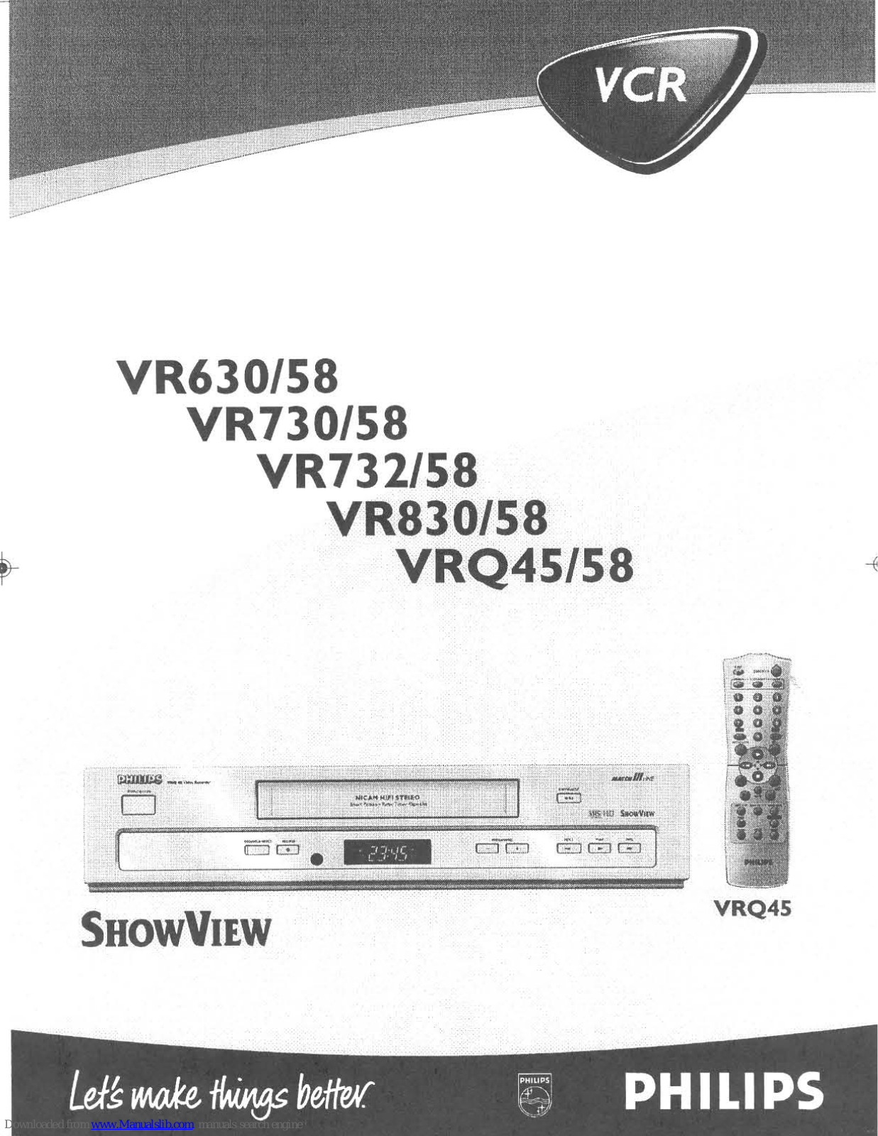 Philips ShowView VR658, ShowView VRQ58, ShowView VR732, ShowView VR858, VRQ45 Uživatelská Příručka