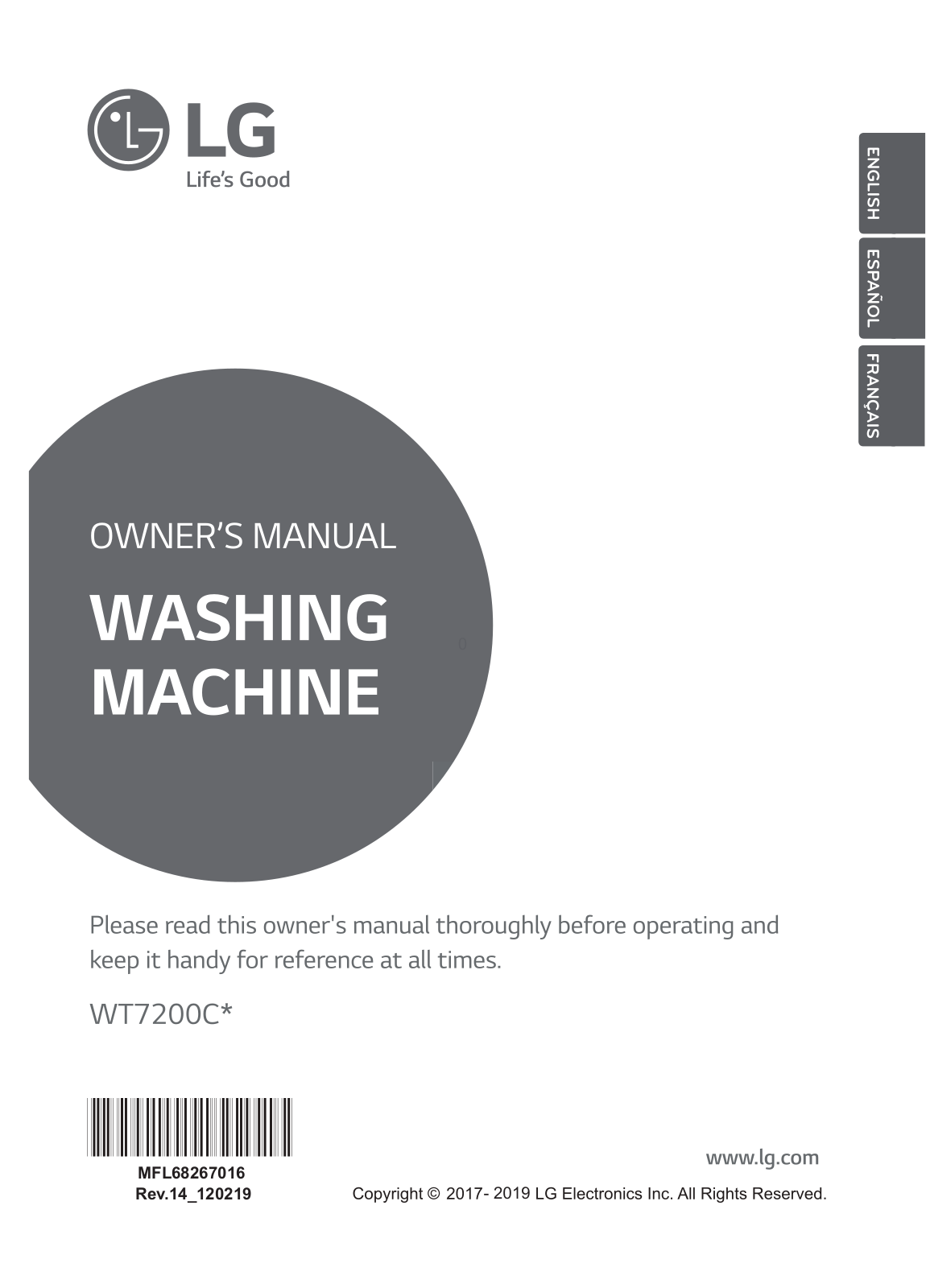 LG WT7200CW Owner's manual