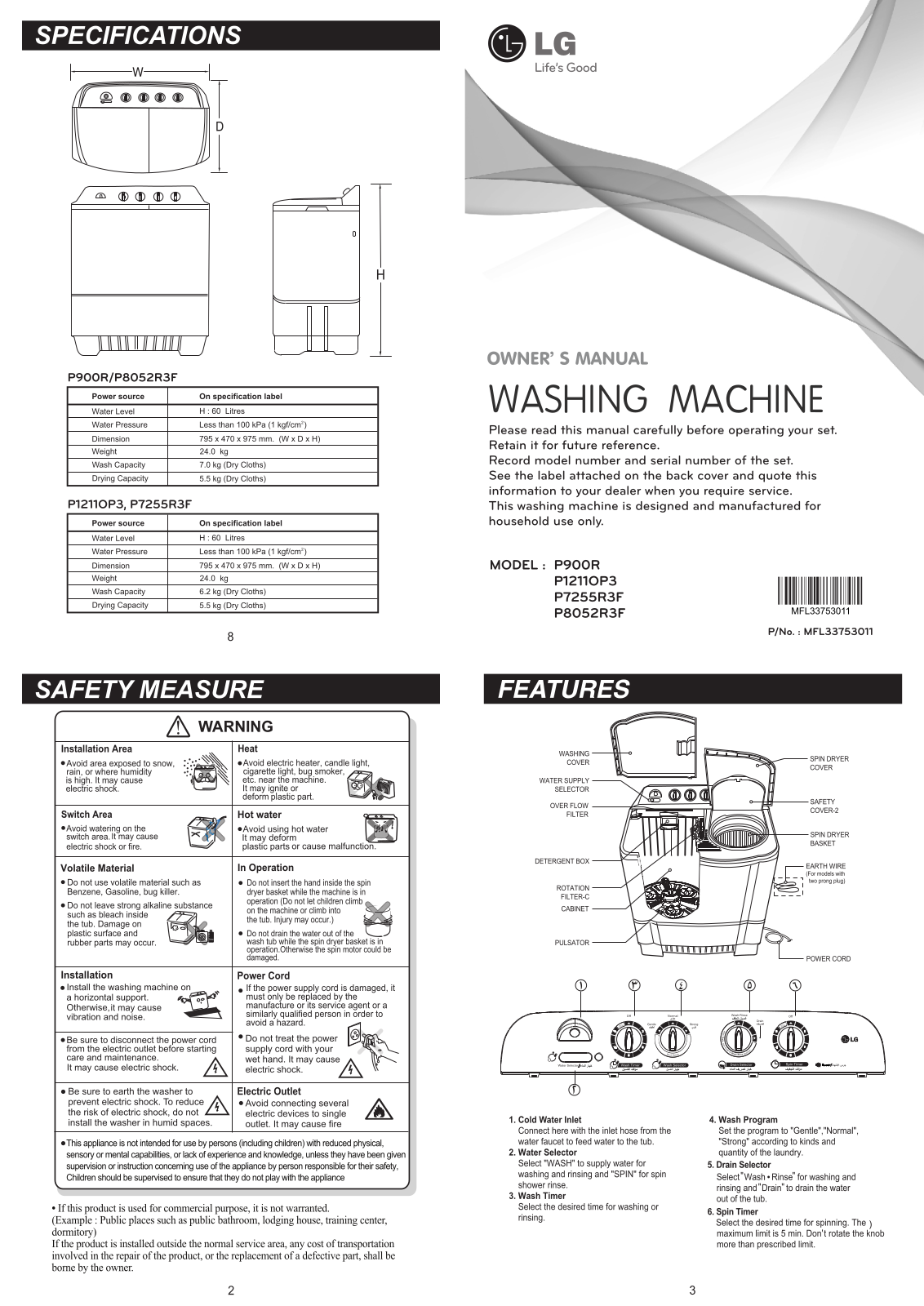 LG P8052R3F Owner’s Manual