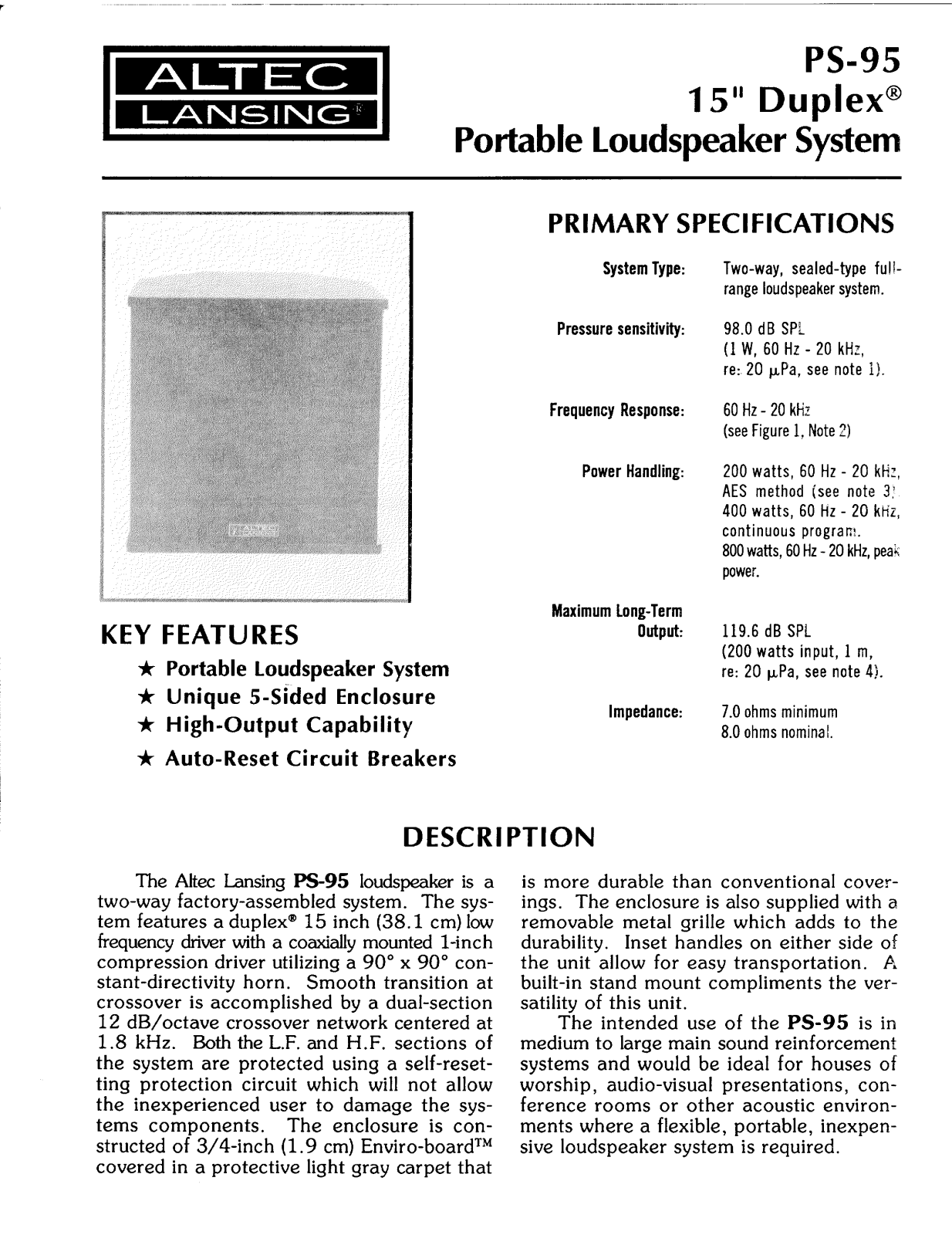 Altec Lansing PS-95 User Manual