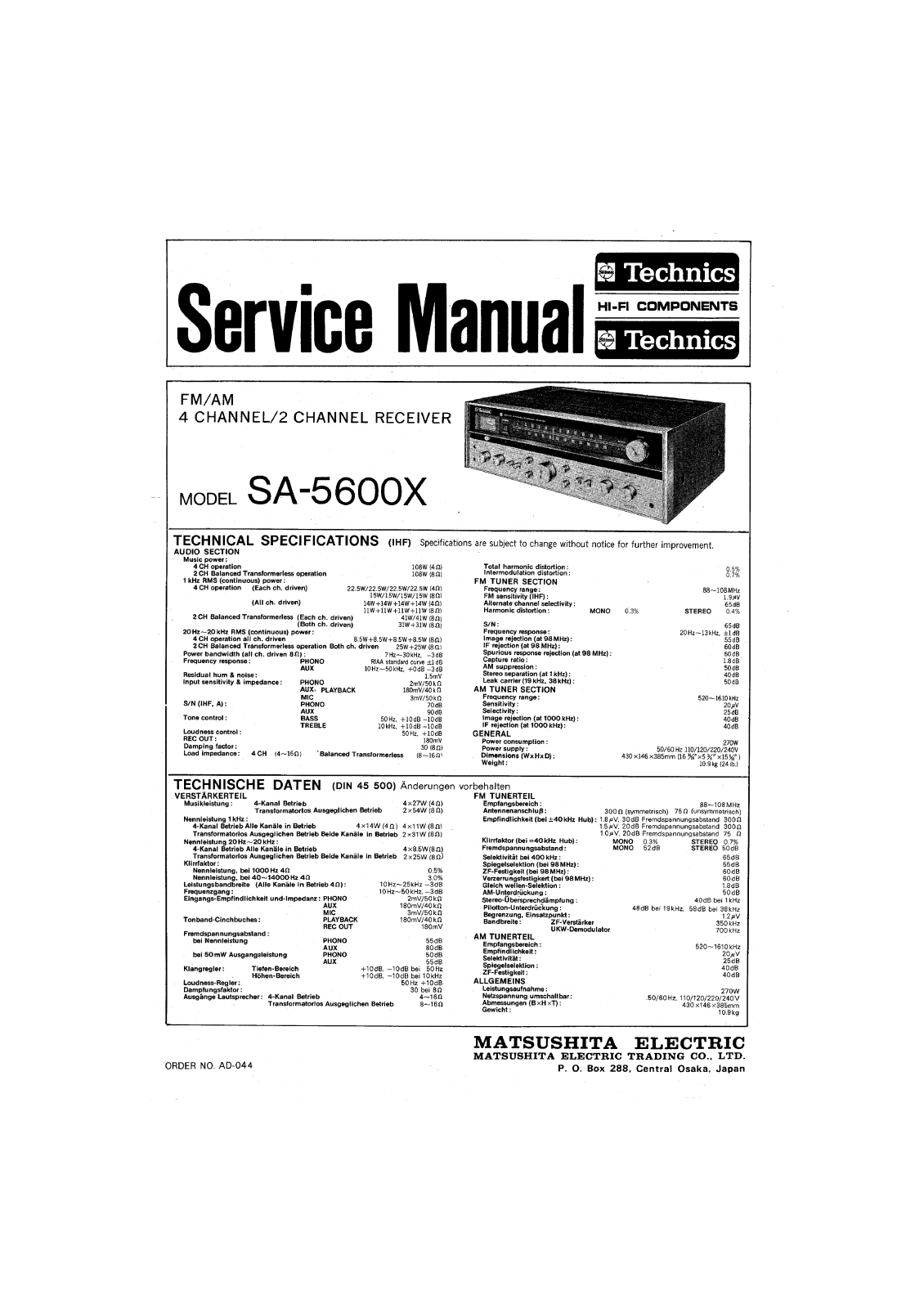 Technics SA-5600X Schematic