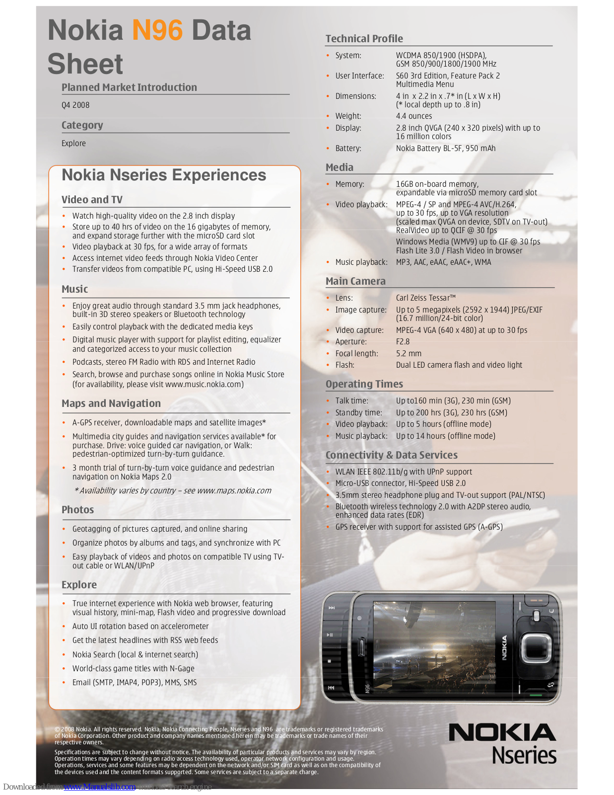 Nokia 002G6Q3, N96 Datasheet